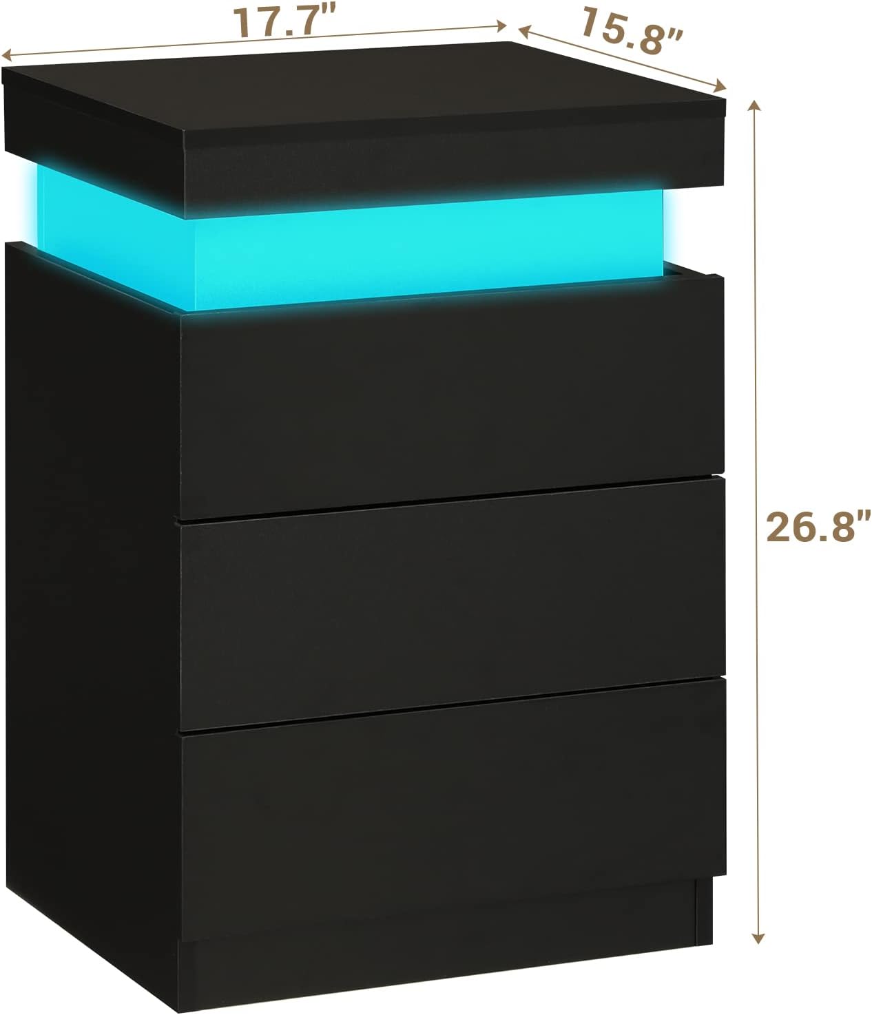ADORNEVE Nightstand with Charging Station and LED Lights,Night Stand with Sliding Top,Bedside Table with Drawers,Modern End Side Table for Bedroom,Black