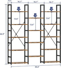 NUMENN Triple Column 5 Tier Bookshelf, Bookcase with 14 Open Display Shelves, Adjustable Rustic Industrial Style Book Shelves, Modern Bookshelves for Bedroom, Living Room and Home Office, Vintage
