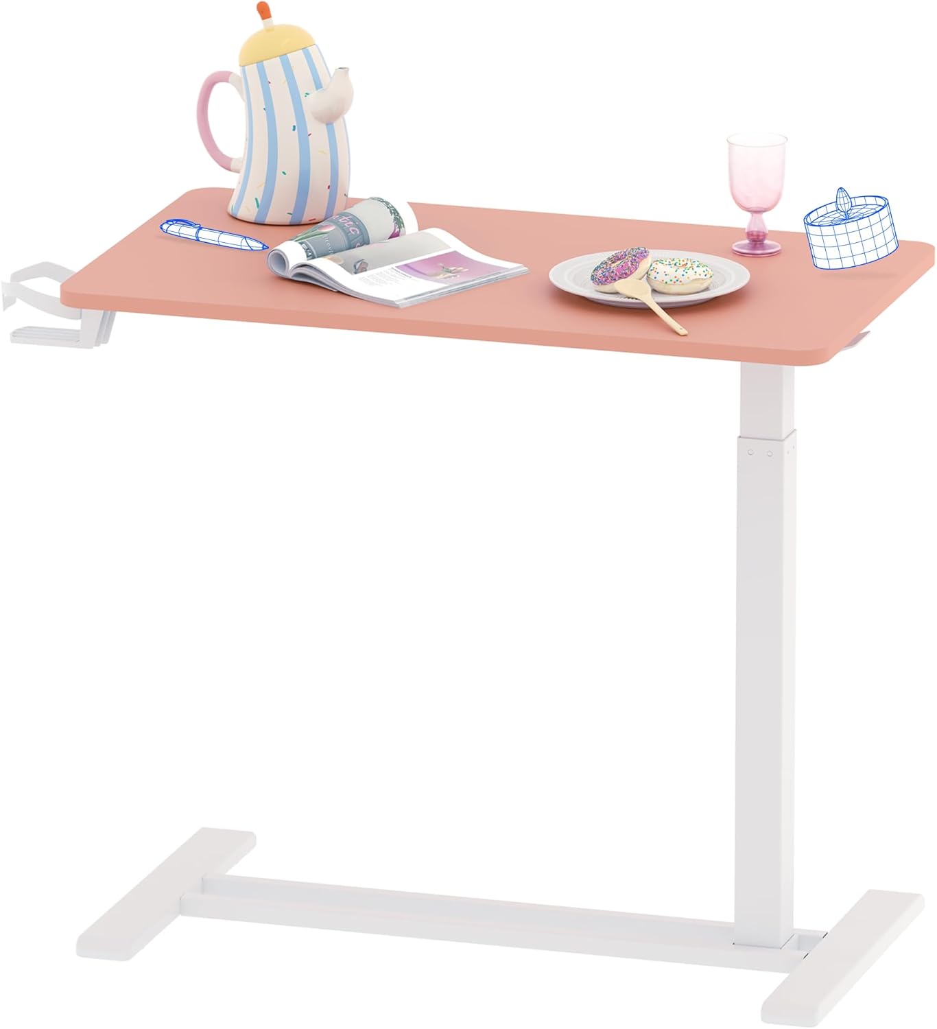 FLEXISPOT H7 Adjustable Overbed Bedside Table with Wheels Pneumatic Mobile Standing Desk Laptop Desk Rolling Computer Cart Movable Overbed Table Hospital Home Use(27.6" W x 15.7" D, White)