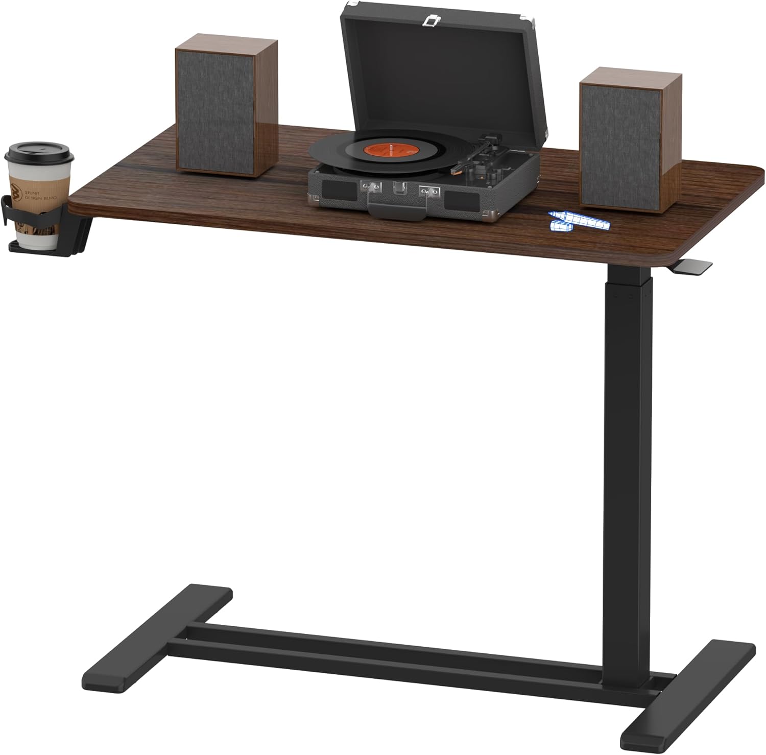 FLEXISPOT H7 Adjustable Overbed Bedside Table with Wheels Pneumatic Mobile Standing Desk Laptop Desk Rolling Computer Cart Movable Overbed Table Hospital Home Use(27.6" W x 15.7" D, White)