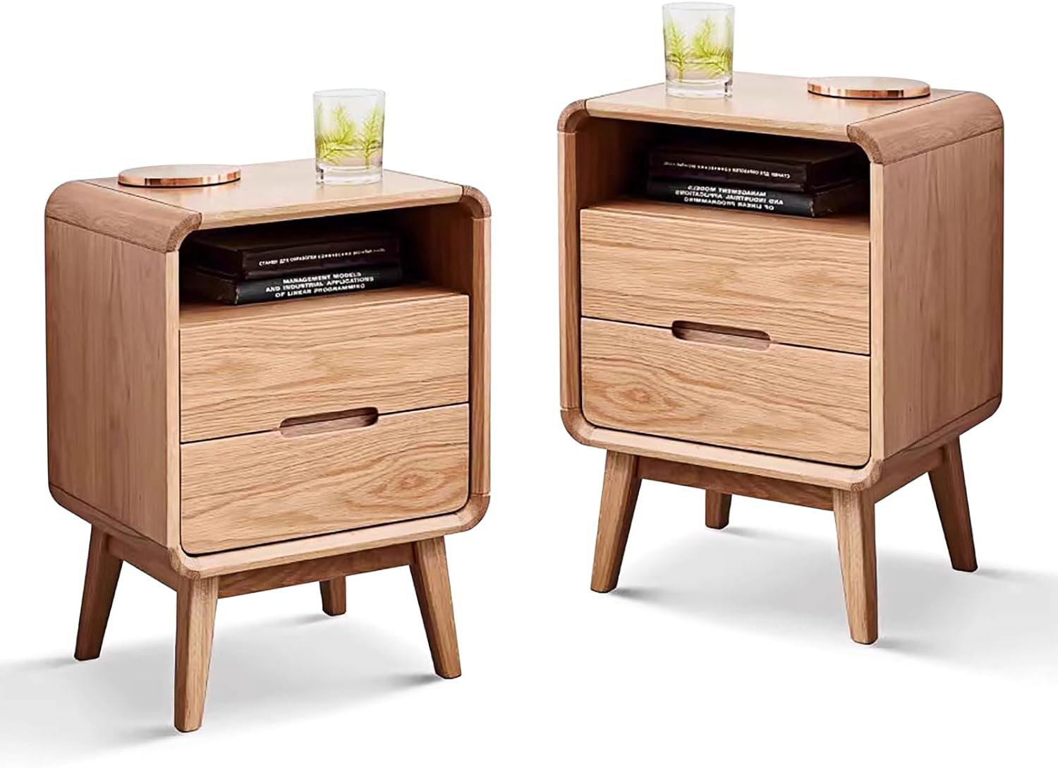 100% Solid Wood Nightstand, Walnut Night Stand with Drawer and Open Shelf, Mid Century Nightstand, Small Nightstands for Small Spaces, Wood Bedside Table for Bedroom, Living Room(20.47" H)