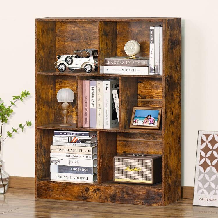 LEYAOYAO Cube Bookshelf 3 Tier Mid-Century Rustic Brown Modern Bookcase with Legs,Retro Wood Bookshelves Storage Organizer Shelf,Freestanding Open Book Shelves for Bedroom,Living Room,Office