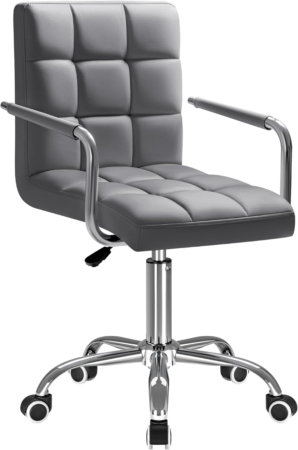 Furmax Mid-Back Office Task Chair Ribbed PU Leather Executive Chair Modern Adjustable Home Desk Retro Comfortable Work Chair 360 Degree Swivel with Arms (White)