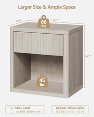 SICOTAS Night Stand Nightstand with Drawer Storage Fluted Bed Side Table End Table Large Modern Wide Bedside Stand Mid Century Night Stands for Bedroom Living Room Sofa Couch Home Office, White Alder