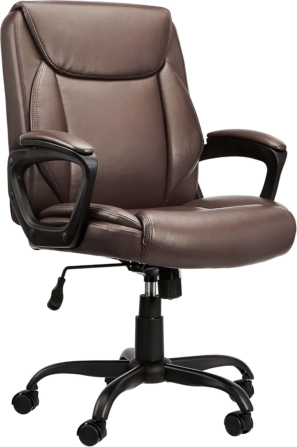 Amazon Basics Classic Puresoft PU Padded Mid-Back Height Adjustable Office Computer Desk Chair with Armrest, 26"D x 23.75"W x 42"H, Cream