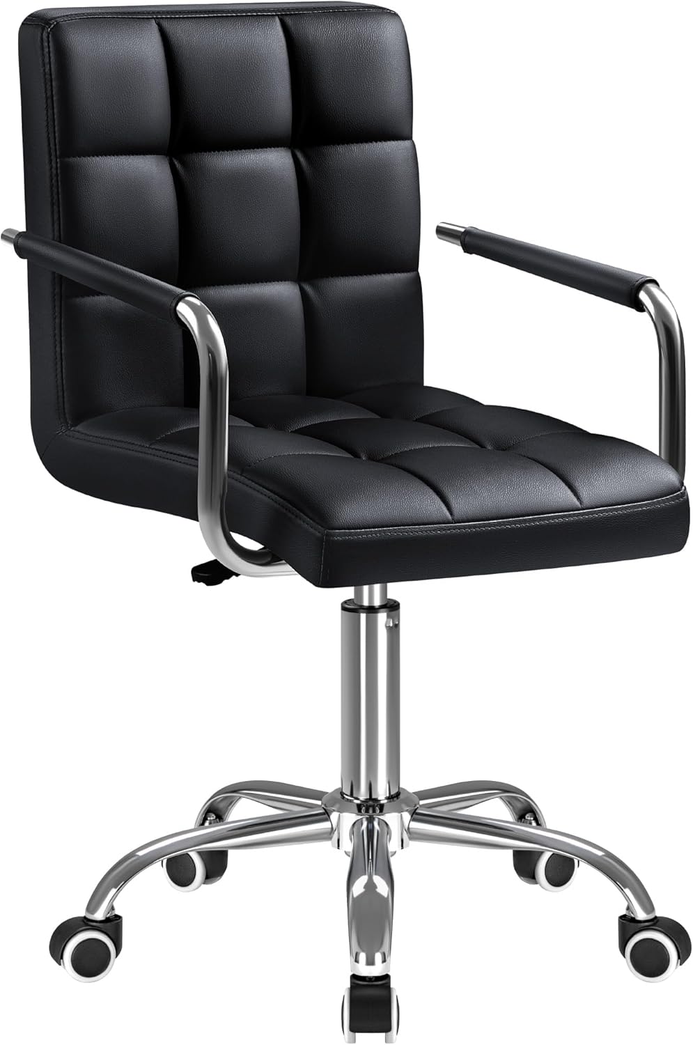 Furmax Mid-Back Office Task Chair Ribbed PU Leather Executive Chair Modern Adjustable Home Desk Retro Comfortable Work Chair 360 Degree Swivel with Arms (White)