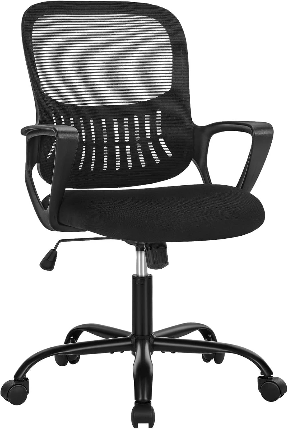 Home Office Computer Desk Chair, Ergonomic Mid-Back Mesh Rolling Work Swivel Task Chairs with Wheels, Comfortable Lumbar Support, Comfy Arms for Bedroom, Study, Dorm, Student