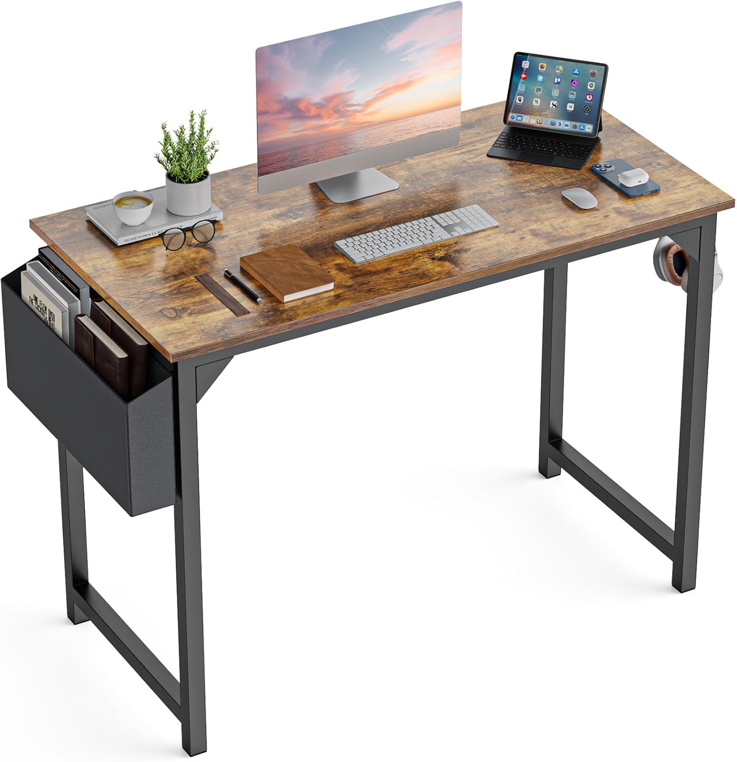 DUMOS 32 Inch Office Small Computer Desk Modern Simple Style Writing Study Work Table for Home Bedroom - Wood Brown