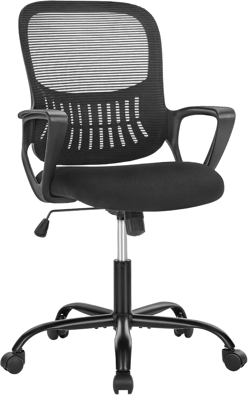 Home Office Computer Desk Chair, Ergonomic Mid-Back Mesh Rolling Work Swivel Task Chairs with Wheels, Comfortable Lumbar Support, Comfy Arms for Bedroom, Study, Dorm, Student