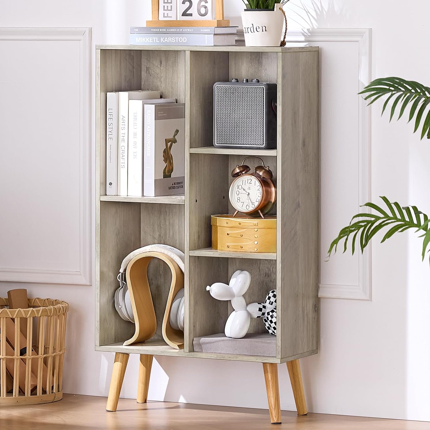 LEYAOYAO Cube Bookshelf 3 Tier Mid-Century Rustic Brown Modern Bookcase with Legs,Retro Wood Bookshelves Storage Organizer Shelf,Freestanding Open Book Shelves for Bedroom,Living Room,Office