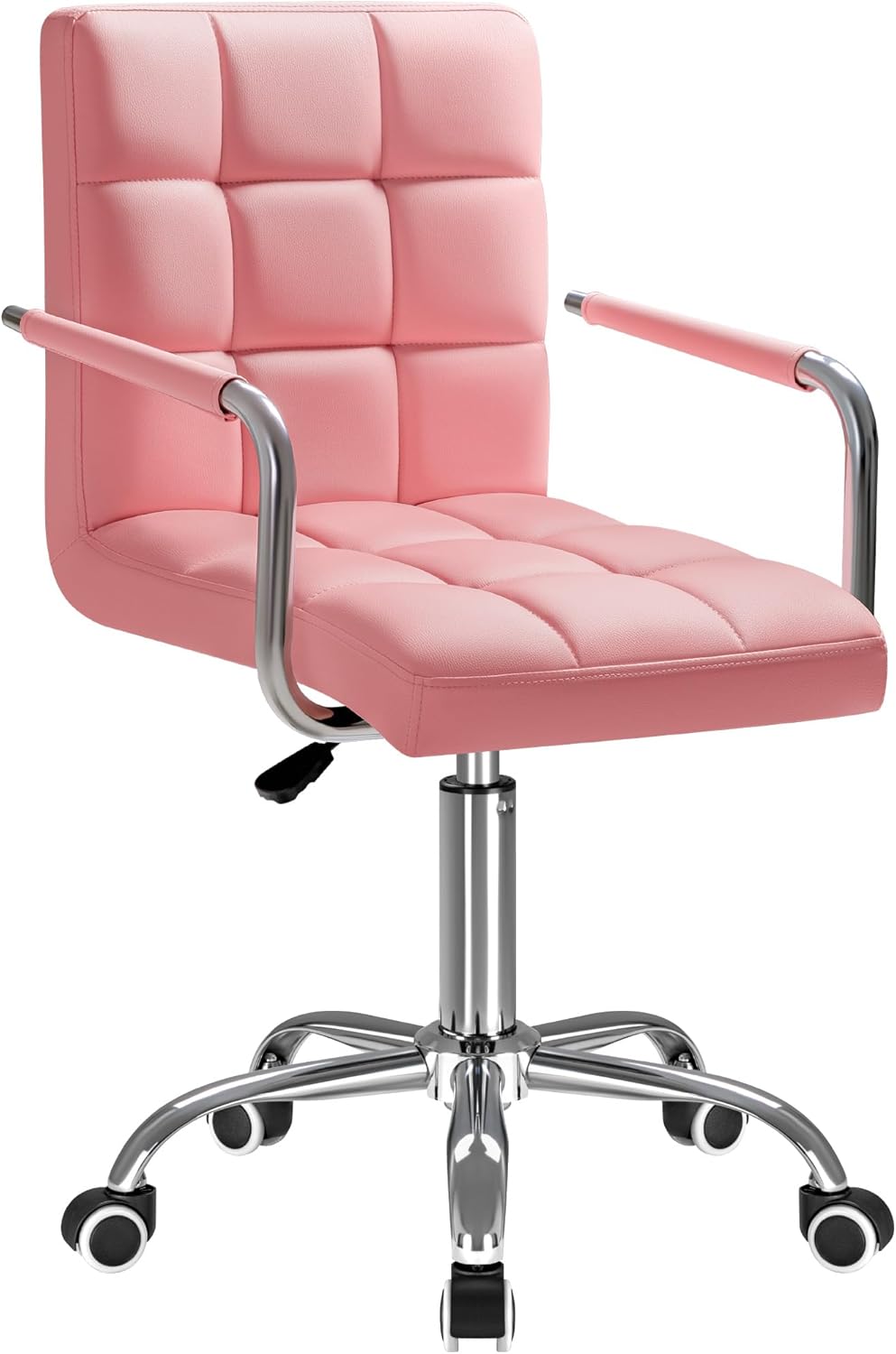 Furmax Mid-Back Office Task Chair Ribbed PU Leather Executive Chair Modern Adjustable Home Desk Retro Comfortable Work Chair 360 Degree Swivel with Arms (White)