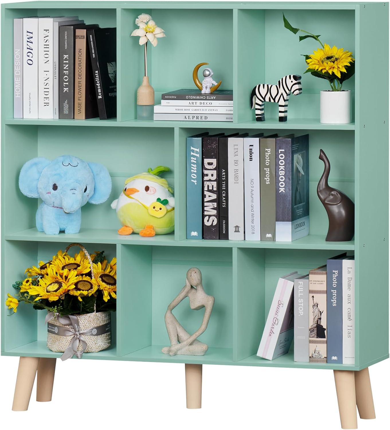 LEYAOYAO Cube Bookshelf 3 Tier Mid-Century Rustic Brown Modern Bookcase with Legs,Retro Wood Bookshelves Storage Organizer Shelf,Freestanding Open Book Shelves for Bedroom,Living Room,Office