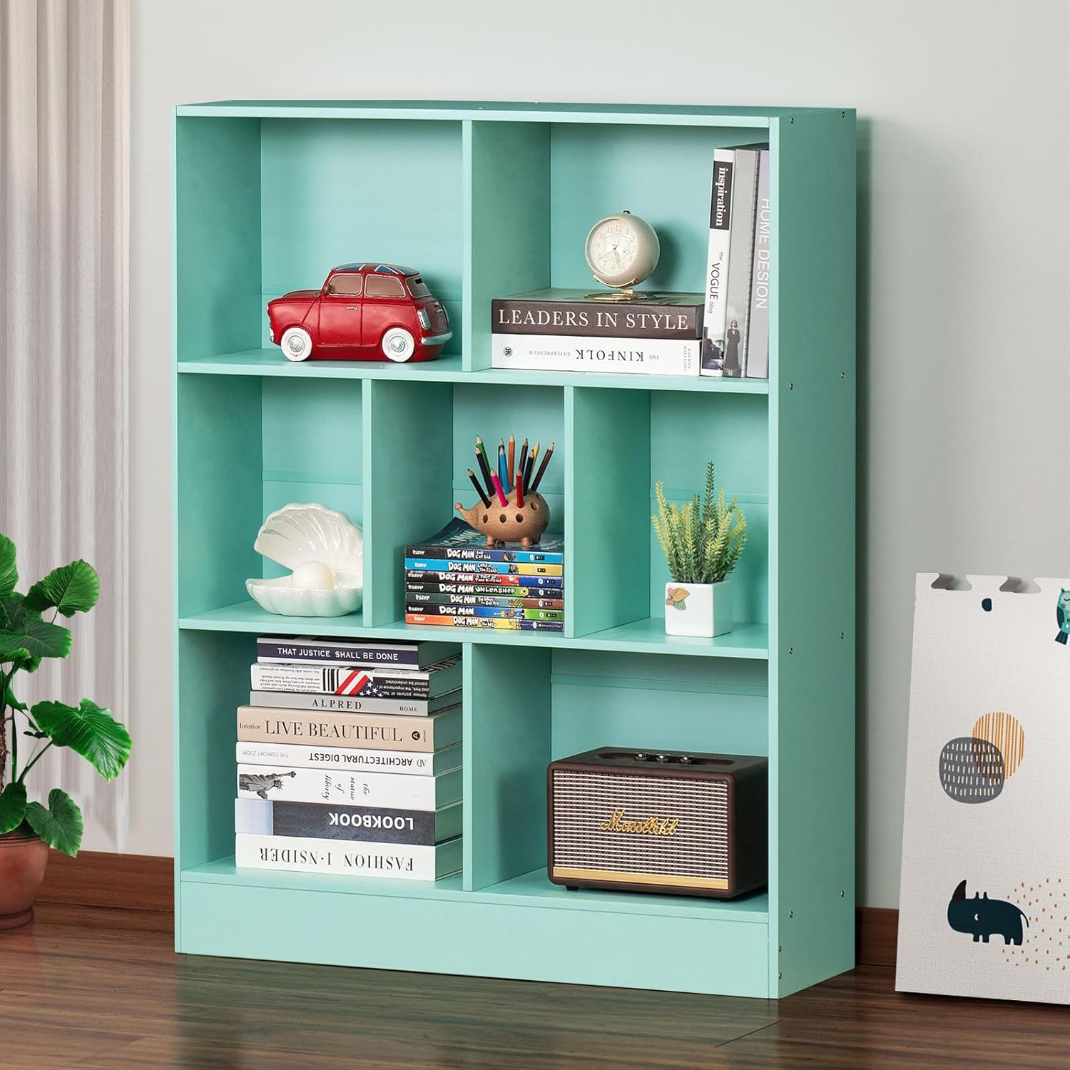 LEYAOYAO Cube Bookshelf 3 Tier Mid-Century Rustic Brown Modern Bookcase with Legs,Retro Wood Bookshelves Storage Organizer Shelf,Freestanding Open Book Shelves for Bedroom,Living Room,Office