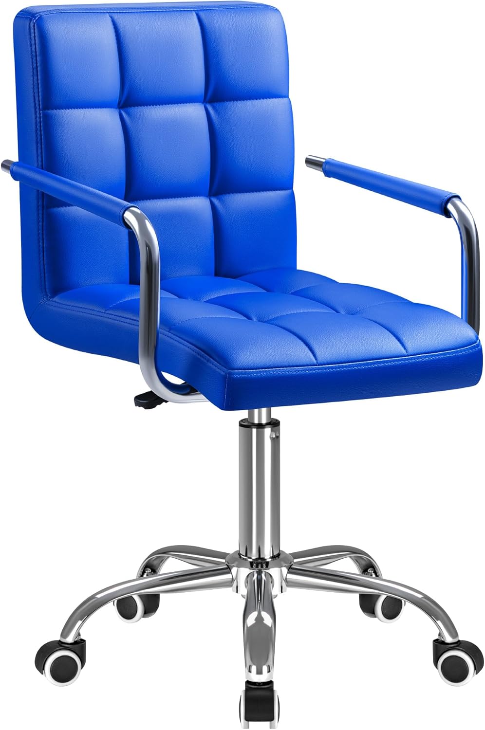 Furmax Mid-Back Office Task Chair Ribbed PU Leather Executive Chair Modern Adjustable Home Desk Retro Comfortable Work Chair 360 Degree Swivel with Arms (White)