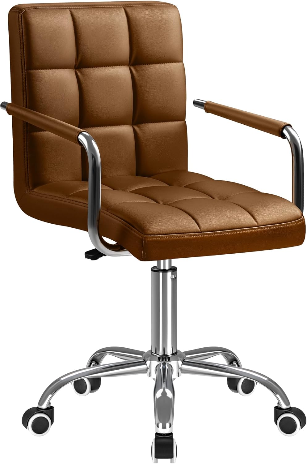 Furmax Mid-Back Office Task Chair Ribbed PU Leather Executive Chair Modern Adjustable Home Desk Retro Comfortable Work Chair 360 Degree Swivel with Arms (White)