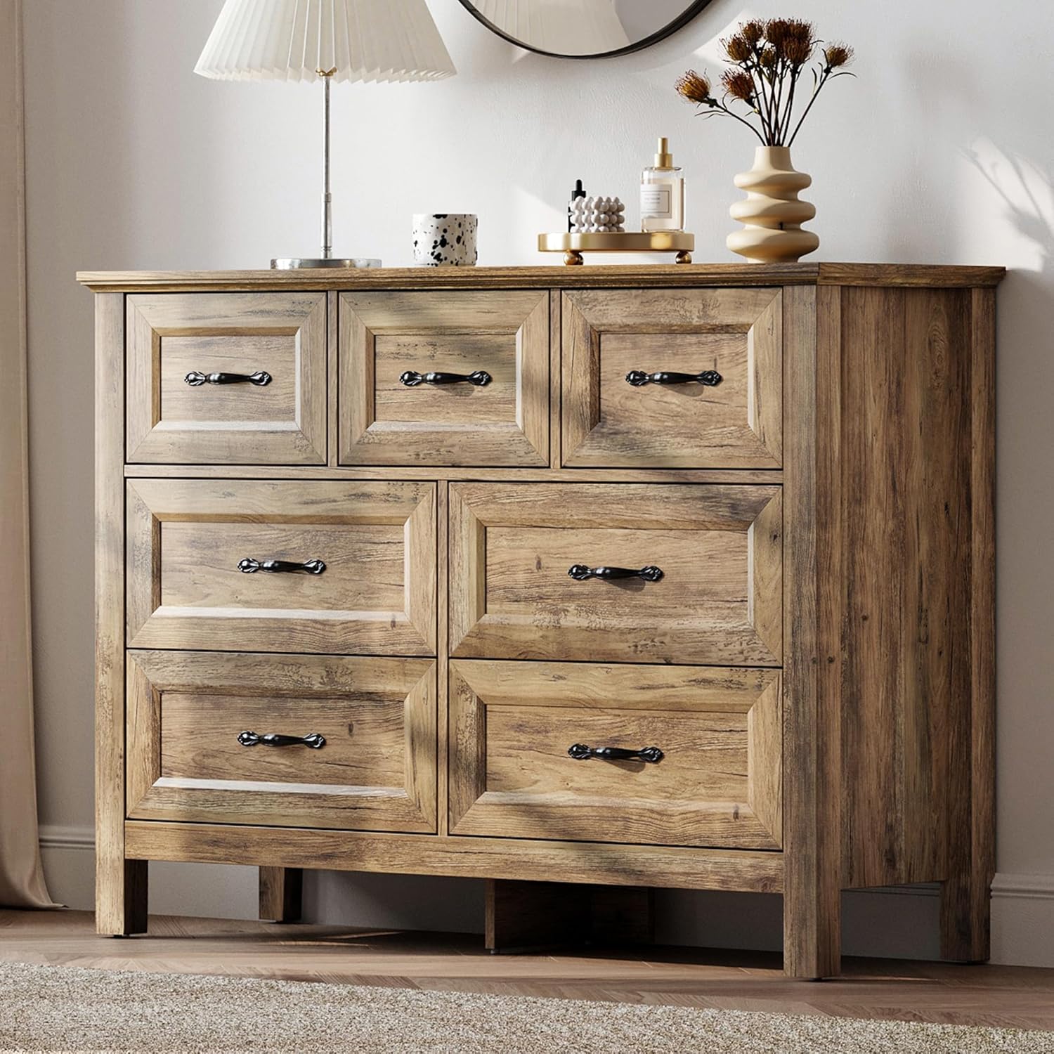 LINSY HOME 5 Drawers Dresser for Bedroom, Wood Tall Bedroom Chest of Drawers with Metal Handle, Farmhouse Dressers Organizer for Living Room, Closet, Hallway, White Oak