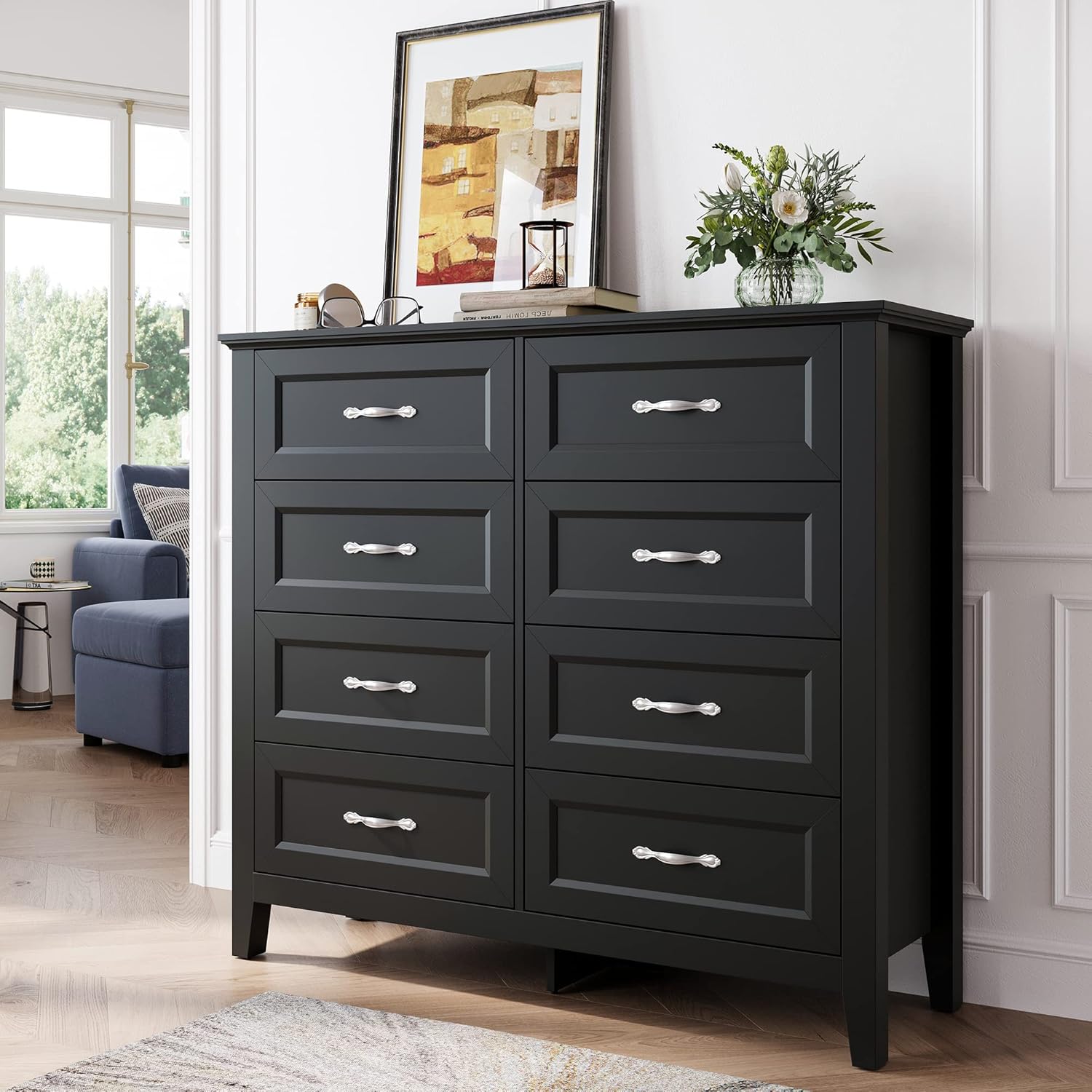 LINSY HOME 5 Drawers Dresser for Bedroom, Wood Tall Bedroom Chest of Drawers with Metal Handle, Farmhouse Dressers Organizer for Living Room, Closet, Hallway, White Oak