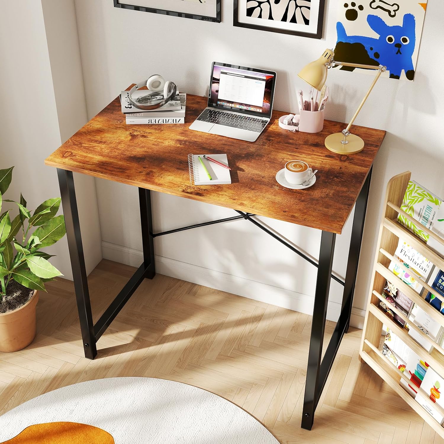 DUMOS 32 Inch Office Small Computer Desk Modern Simple Style Writing Study Work Table for Home Bedroom - Wood Brown