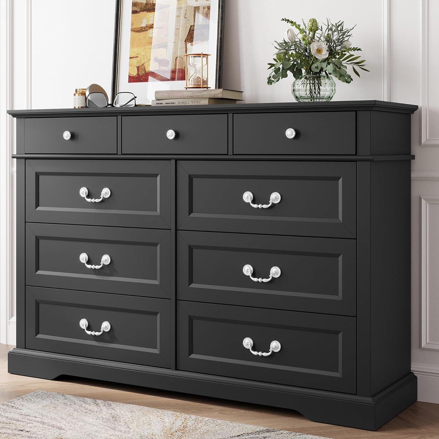LINSY HOME 5 Drawers Dresser for Bedroom, Wood Tall Bedroom Chest of Drawers with Metal Handle, Farmhouse Dressers Organizer for Living Room, Closet, Hallway, White Oak