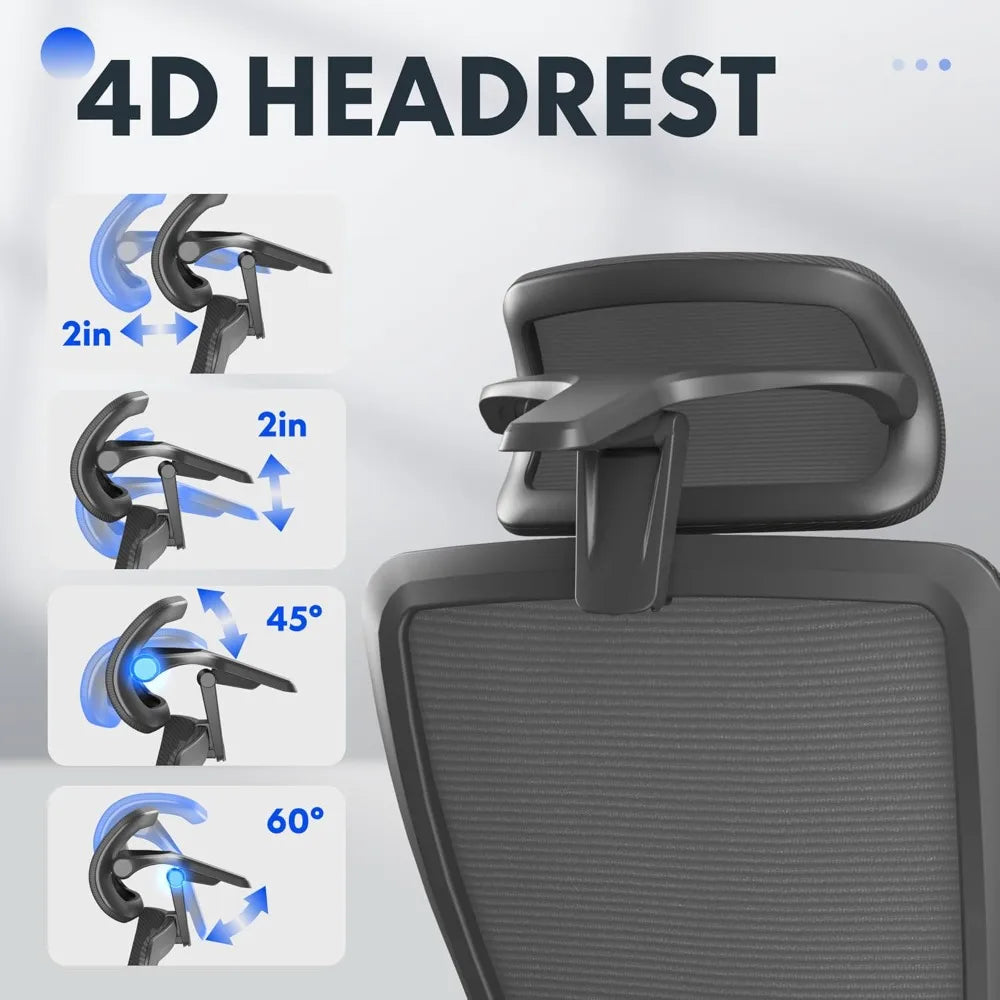Ergonomic Office Chair,Mesh Back Swivel Computer Chair,Home Office Desk Chairs,with 4D Headrest/Lumbar Support Retractable