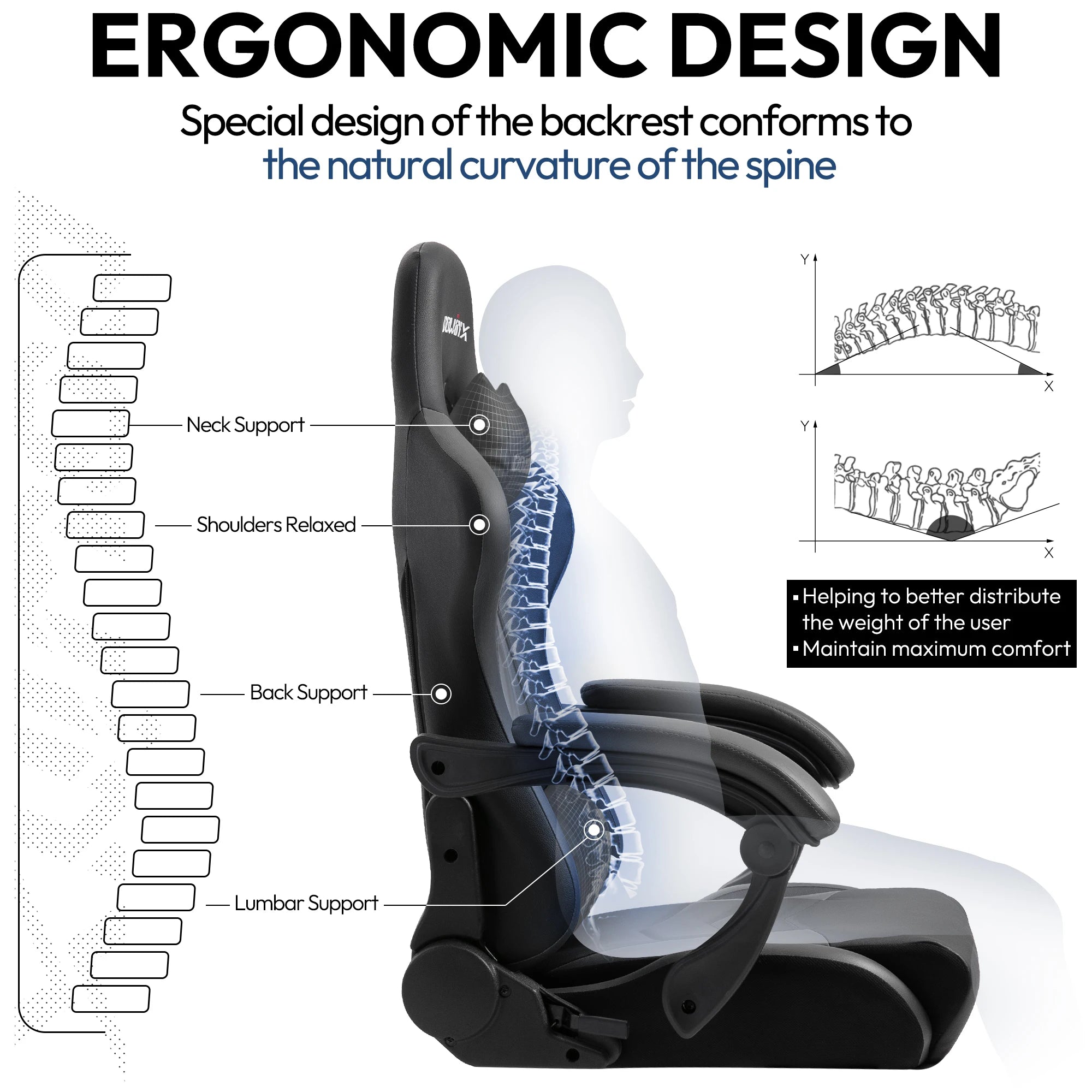 Dowinx Gaming Chair Ergonomic Office Recliner for Computer with Massage Lumbar Support, PU Leather E-Sports Gamer Chairs